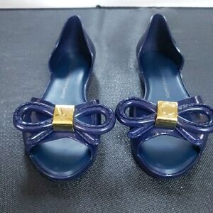 Vivienne Westwood Blue and Gold Flats with Elegant Bow